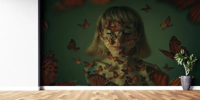 Girl With Butterflies, Surrealism Wall Paper, Modern Wall Painting, Surreal Wall Art, Abstract Wallpaper, - 8