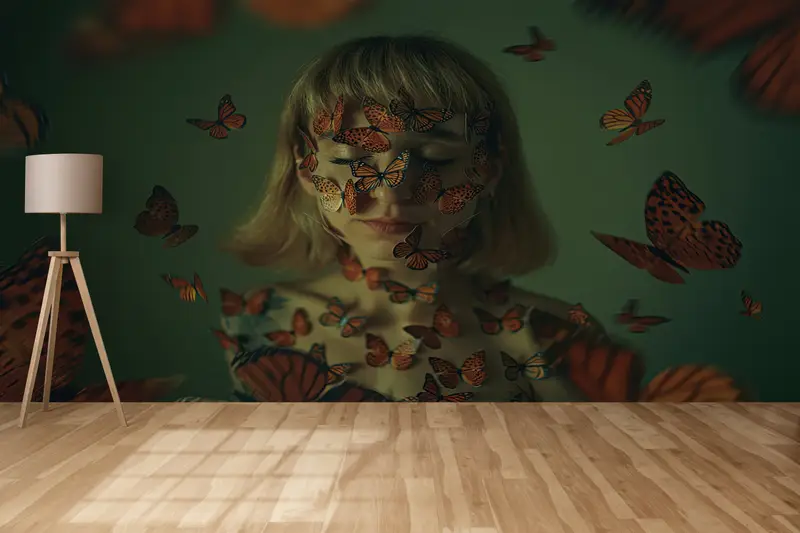 Girl With Butterflies, Surrealism Wall Paper, Modern Wall Painting, Surreal Wall Art, Abstract Wallpaper, - 7