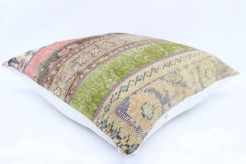 Ethnical Kilim Rug Pillow, Pillow for Couch, Sofa Bolster Pillow Case, Pillow Sham, 28x28 Green Pillow, Turkish Kilim Pillow, Square Throw Cushion - 6