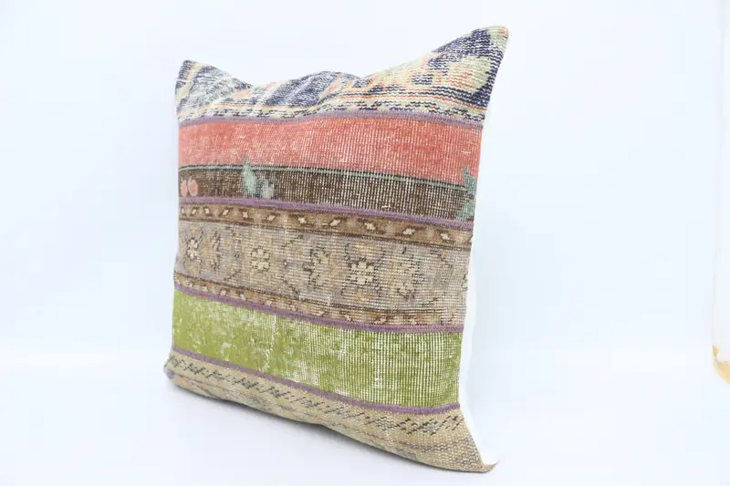 Ethnical Kilim Rug Pillow, Pillow for Couch, Sofa Bolster Pillow Case, Pillow Sham, 28x28 Green Pillow, Turkish Kilim Pillow, Square Throw Cushion - 4