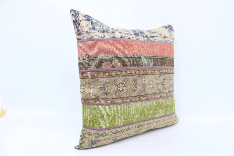 Ethnical Kilim Rug Pillow, Pillow for Couch, Sofa Bolster Pillow Case, Pillow Sham, 28x28 Green Pillow, Turkish Kilim Pillow, Square Throw Cushion - 3