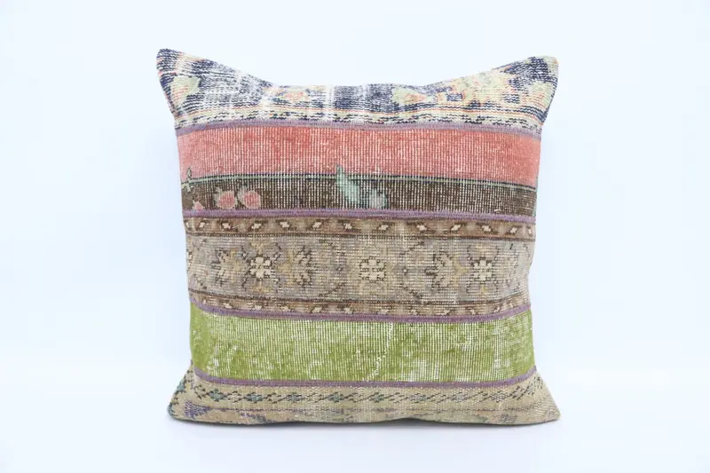 Ethnical Kilim Rug Pillow, Pillow for Couch, Sofa Bolster Pillow Case, Pillow Sham, 28x28 Green Pillow, Turkish Kilim Pillow, Square Throw Cushion - 1