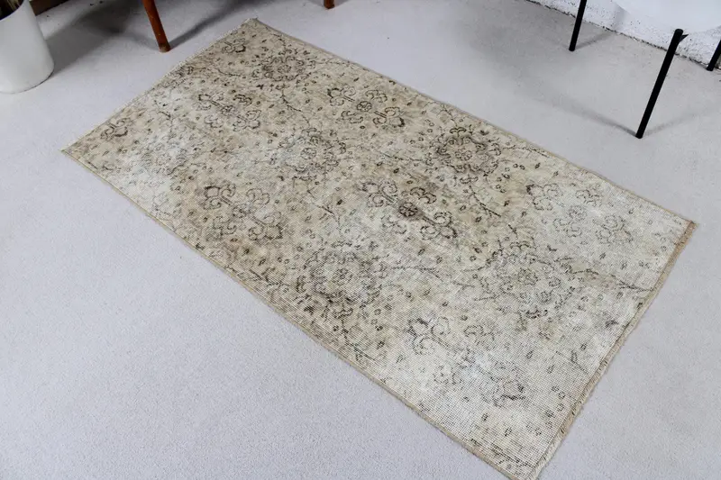 Türk Oushak Halı 2.8x5.3 ft, Kahverengi Gri Patchwork Yün Vintage Halı - 1