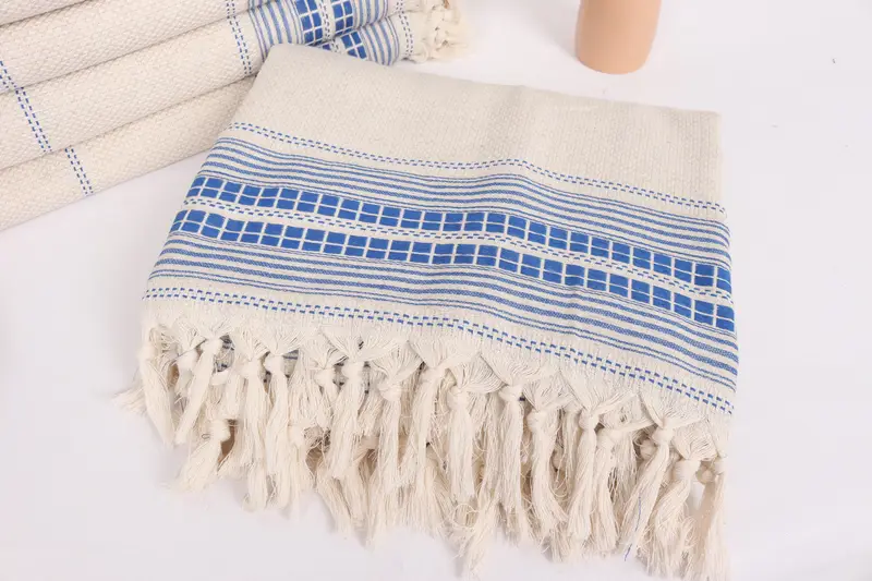 Decorative Blanket, Shower Curtain, Bridesmaid Gifts, 96x94 Linen Striped Towel, Anniversary Gift For Her, Throw Blanket Couch, Best Wedding Gift - 5