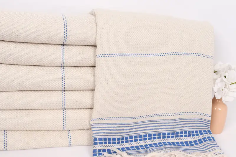 Decorative Blanket, Shower Curtain, Bridesmaid Gifts, 96x94 Linen Striped Towel, Anniversary Gift For Her, Throw Blanket Couch, Best Wedding Gift - 2