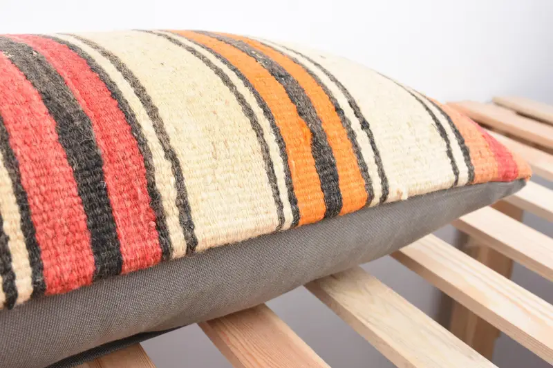 Handmade Kilim Cushion, Cozy Throw Pillow Case, 12x43 Beige Pillow Cover, Turkish Kilim Pillow, Pillow, Vintage Kilim Pillow, Art Deco Pillow Cover - 7