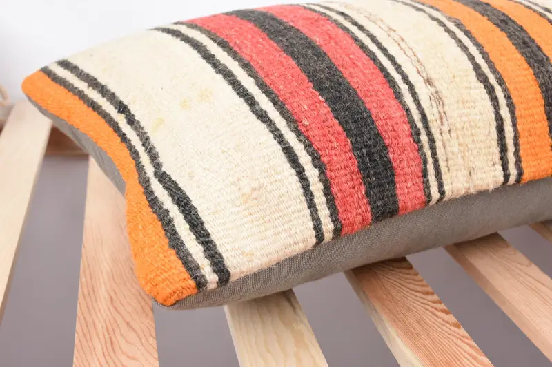 Handmade Kilim Cushion, Cozy Throw Pillow Case, 12x43 Beige Pillow Cover, Turkish Kilim Pillow, Pillow, Vintage Kilim Pillow, Art Deco Pillow Cover - 6