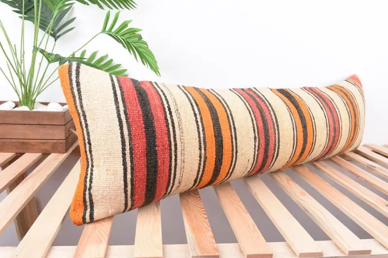 Handmade Kilim Cushion, Cozy Throw Pillow Case, 12x43 Beige Pillow Cover, Turkish Kilim Pillow, Pillow, Vintage Kilim Pillow, Art Deco Pillow Cover - 4