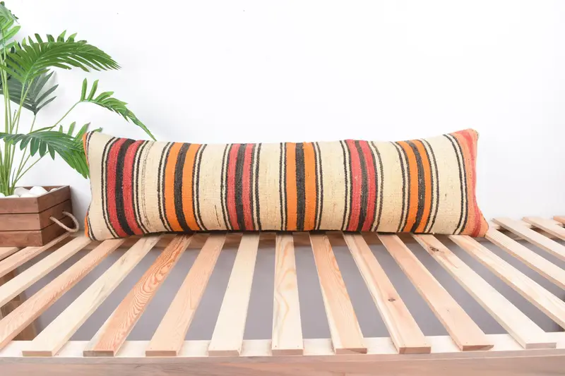 Handmade Kilim Cushion, Cozy Throw Pillow Case, 12x43 Beige Pillow Cover, Turkish Kilim Pillow, Pillow, Vintage Kilim Pillow, Art Deco Pillow Cover - 1