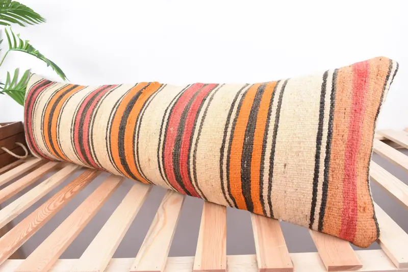 Handmade Kilim Cushion, Cozy Throw Pillow Case, 12x43 Beige Pillow Cover, Turkish Kilim Pillow, Pillow, Vintage Kilim Pillow, Art Deco Pillow Cover - 5