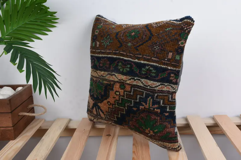 Throw Kilim Pillow, Pillow Sham, Vintage Kilim Pillow, Muted Pillow Sham, 14x14 Brown Pillow Cover, Antique Pillows, Farmhouse Pillow Case - 5