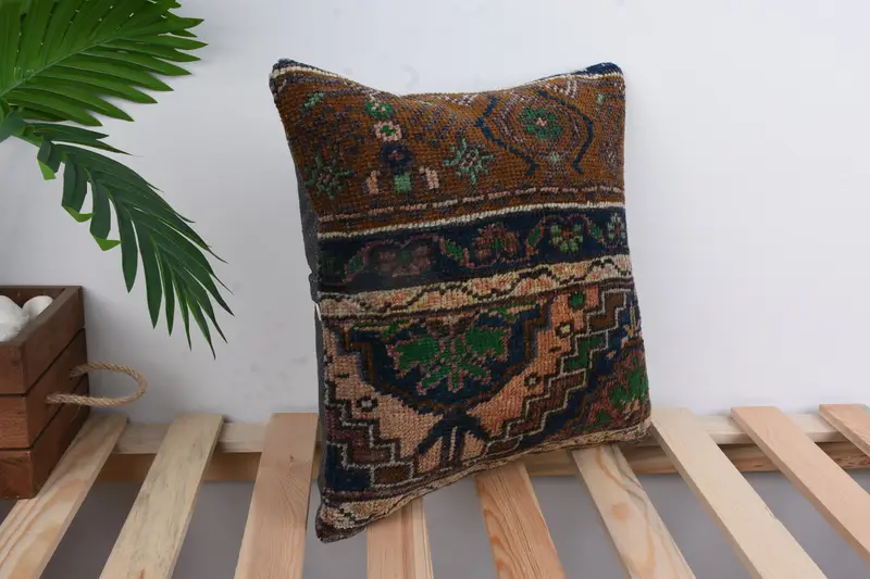 Throw Kilim Pillow, Pillow Sham, Vintage Kilim Pillow, Muted Pillow Sham, 14x14 Brown Pillow Cover, Antique Pillows, Farmhouse Pillow Case - 4