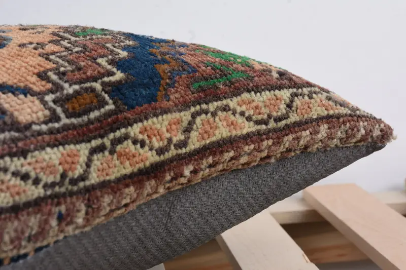 Throw Kilim Pillow, Pillow Sham, Vintage Kilim Pillow, Muted Pillow Sham, 14x14 Brown Pillow Cover, Antique Pillows, Farmhouse Pillow Case - 7