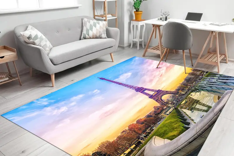 Alfombra elegante con estampado de la Torre Eiffel: decoración del paisaje urbano de París