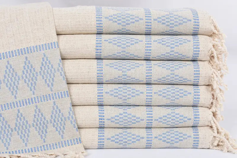 Monogram Kitchen Towel, 40x20 Sax Blue Kilim Design Dish Towel