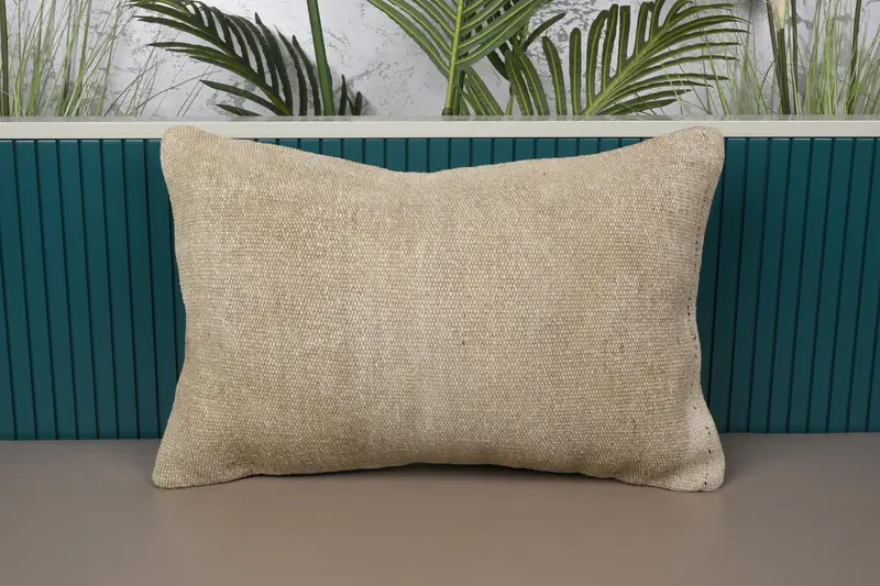 Krem Yastık, Yün Fas 16x24 inç Kırlent Kılıfı - 1