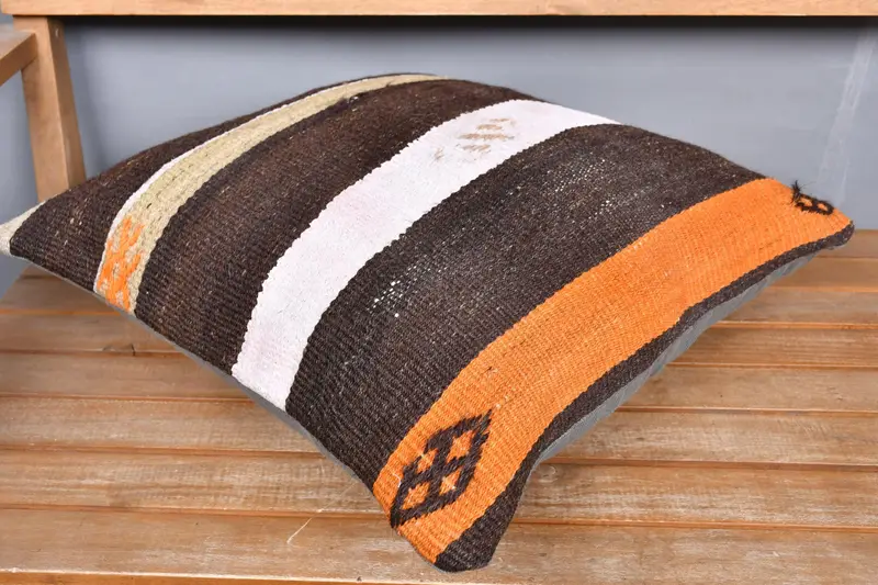 Pillow, Kilim Pillow, Pastel Pillow Sham, Handmade Rug Seat Pillow Cover, 20x20 Brown Pillow, Vintage Kilim Pillow, Home Decor Pillow - 2