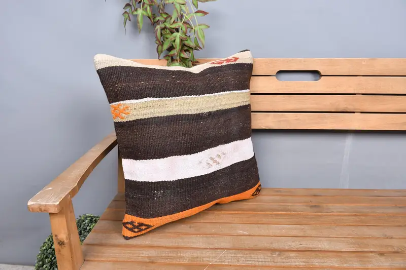 Pillow, Kilim Pillow, Pastel Pillow Sham, Handmade Rug Seat Pillow Cover, 20x20 Brown Pillow, Vintage Kilim Pillow, Home Decor Pillow - 1