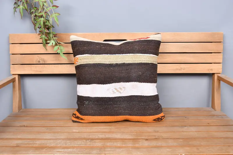 Pillow, Kilim Pillow, Pastel Pillow Sham, Handmade Rug Seat Pillow Cover, 20x20 Brown Pillow, Vintage Kilim Pillow, Home Decor Pillow - 6