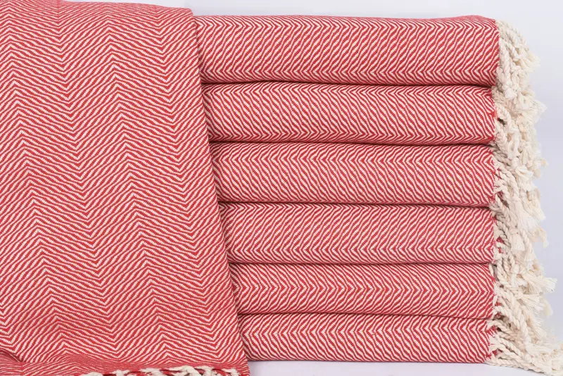 Beach Towel Personalized Turkish Cotton Red Chevron, 70x40 Inches