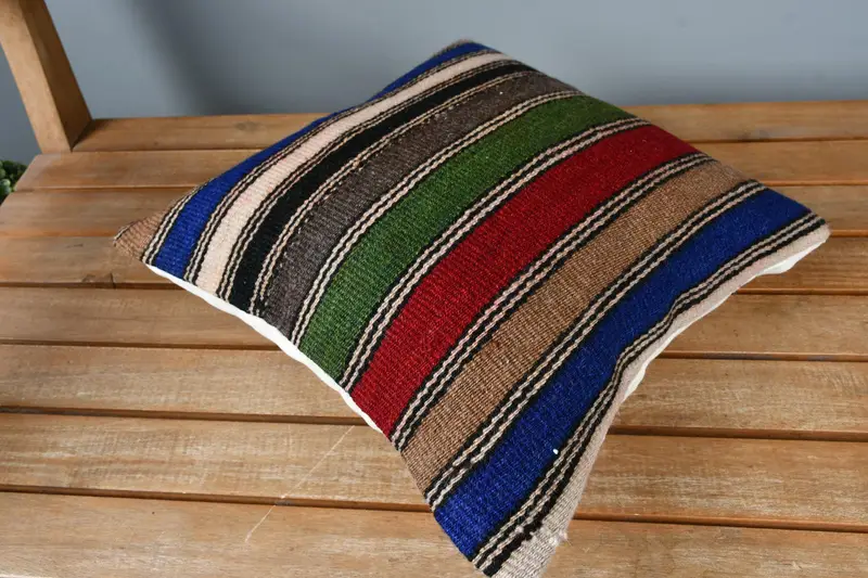 Ethnical Kilim Rug Pillow, 14x14 Red Pillow Case, Pillow, Vintage Pillow, Aesthetic Cushion Cover, Natural Pillow Case, Handmade Kilim Cushion - 2