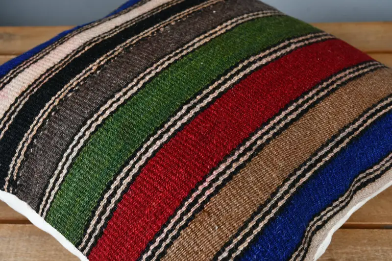 Ethnical Kilim Rug Pillow, 14x14 Red Pillow Case, Pillow, Vintage Pillow, Aesthetic Cushion Cover, Natural Pillow Case, Handmade Kilim Cushion - 3