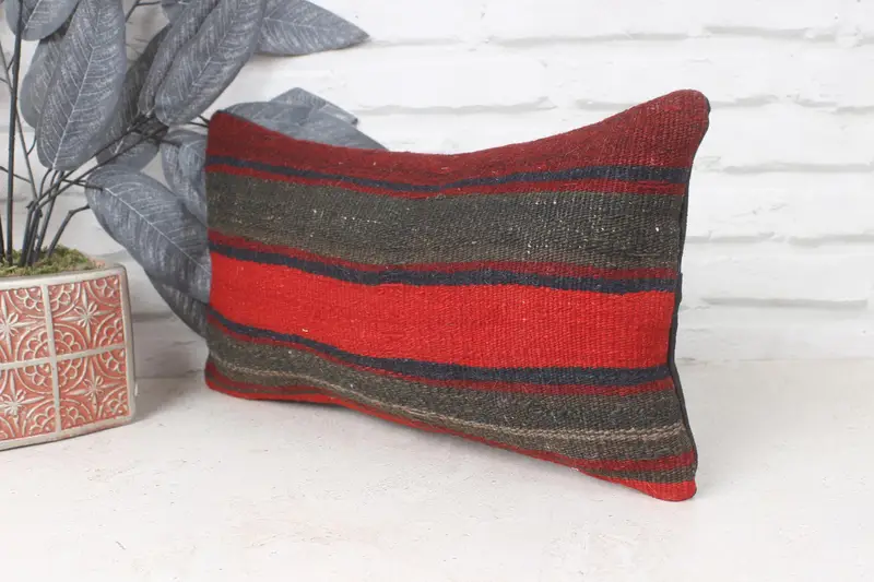 Interior Designer Pillow, Seat Pillow Case, 8x16 Red Cushion Cover, Gift Pillow, Anatolian Pillow Sham, Kilim Cushion Sham, Cushion Case - 4