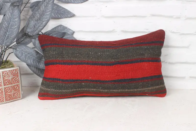 Interior Designer Pillow, Seat Pillow Case, 8x16 Red Cushion Cover, Gift Pillow, Anatolian Pillow Sham, Kilim Cushion Sham, Cushion Case - 1