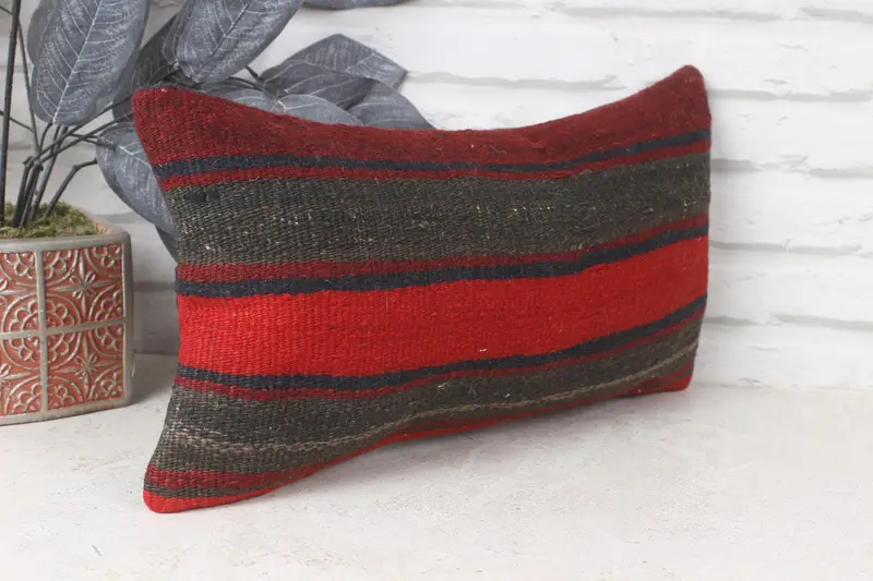 Interior Designer Pillow, Seat Pillow Case, 8x16 Red Cushion Cover, Gift Pillow, Anatolian Pillow Sham, Kilim Cushion Sham, Cushion Case - 3