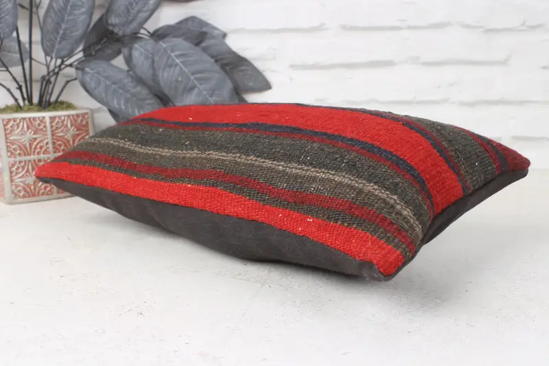Interior Designer Pillow, Seat Pillow Case, 8x16 Red Cushion Cover, Gift Pillow, Anatolian Pillow Sham, Kilim Cushion Sham, Cushion Case - 6