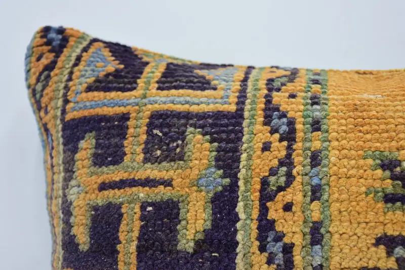 Yoga Cushion, Ethnical Kilim Rug Pillow, 16x24 Blue Pillow Cover, Pillow Cover, Ottoman Cushion Case, Boho Pillow Sham Cover, Kilim Pillow Cover - 2