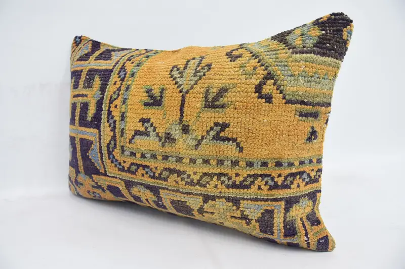 Yoga Cushion, Ethnical Kilim Rug Pillow, 16x24 Blue Pillow Cover, Pillow Cover, Ottoman Cushion Case, Boho Pillow Sham Cover, Kilim Pillow Cover - 4