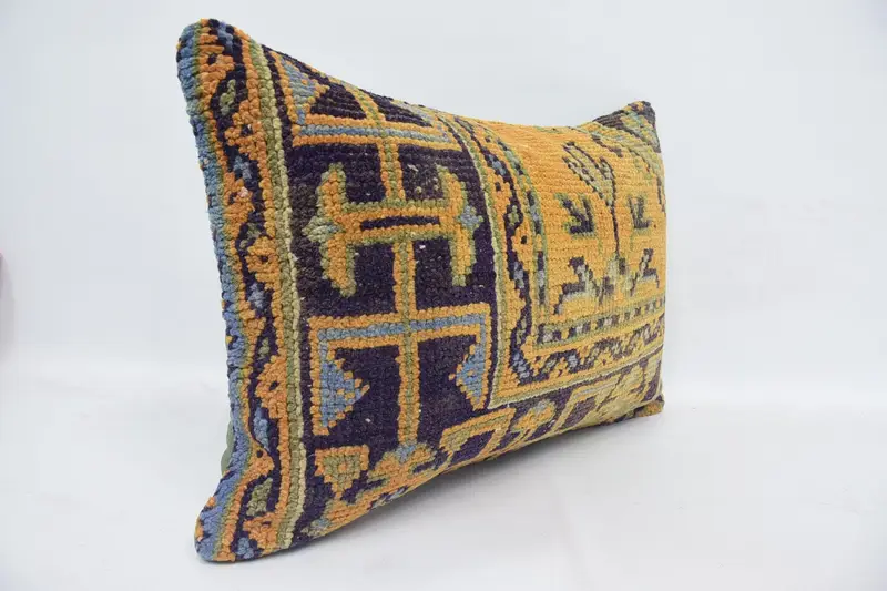 Yoga Cushion, Ethnical Kilim Rug Pillow, 16x24 Blue Pillow Cover, Pillow Cover, Ottoman Cushion Case, Boho Pillow Sham Cover, Kilim Pillow Cover - 3