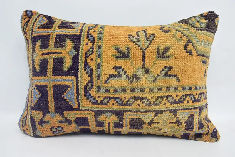 Yoga Cushion, Ethnical Kilim Rug Pillow, 16x24 Blue Pillow Cover, Pillow Cover, Ottoman Cushion Case, Boho Pillow Sham Cover, Kilim Pillow Cover - 1