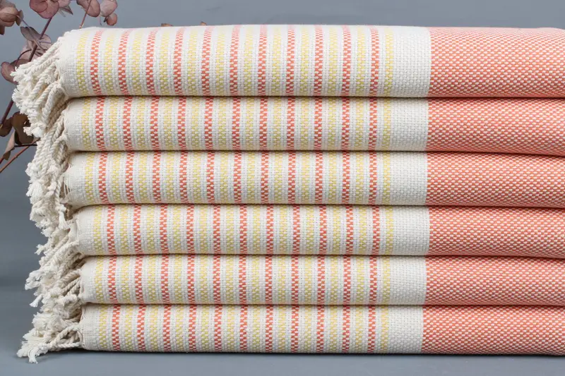 Turkish Beach Towel Monogrammed Geometric, Beige, Organic Cotton, 40x71 Inches