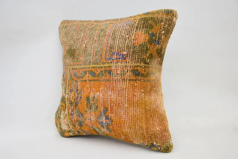 Pattern Throw Pillow Cover, Home Decor Pillow, Seat Pillow Sham, Kilim Pillow, Ethnical Kilim Rug Pillow, 16x16 Orange Pillow Case, Pillow Case - 3