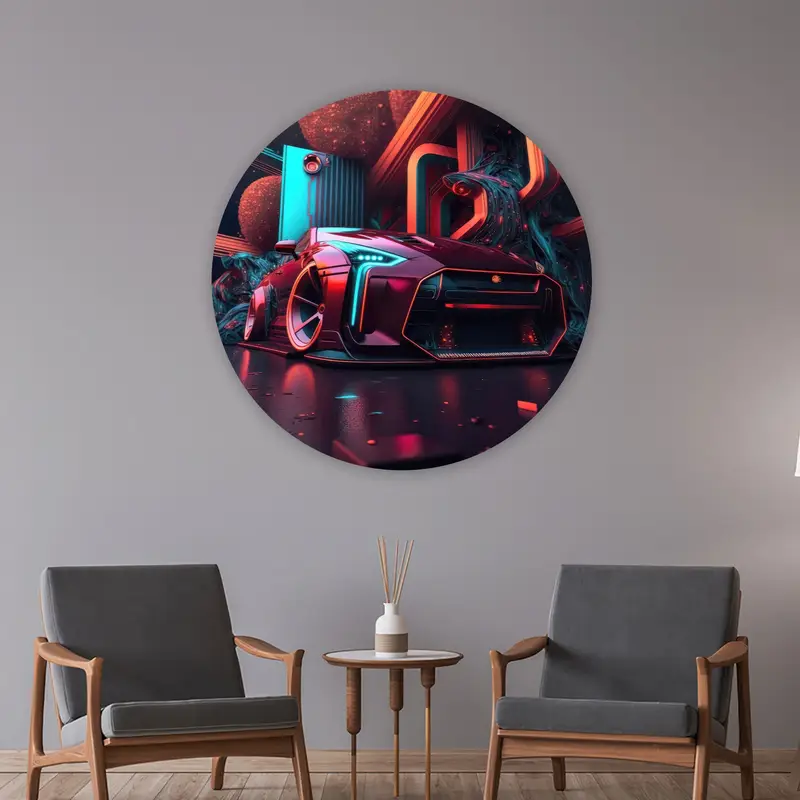 Fütürist Kum Kanvası: Neon Düşler ve Soyut Araba