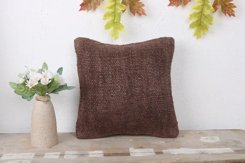 Ottoman Cushion Cover, Interior Designer Pillow, 12x12 Brown Cushion Cover, Bench Cushion, Antique Pillows, Pillow for Couch, Cushion Case - 2