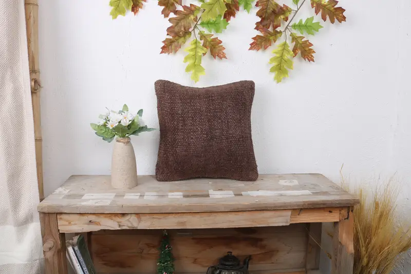 Ottoman Cushion Cover, Interior Designer Pillow, 12x12 Brown Cushion Cover, Bench Cushion, Antique Pillows, Pillow for Couch, Cushion Case - 1