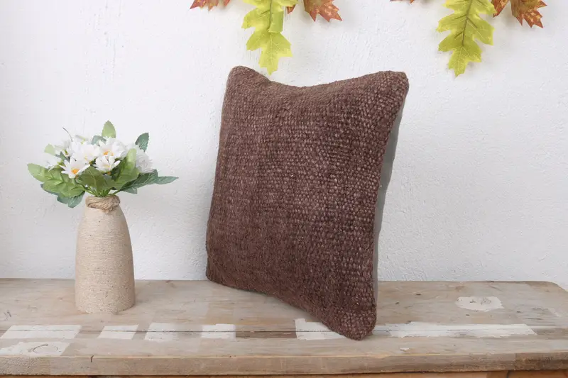 Ottoman Cushion Cover, Interior Designer Pillow, 12x12 Brown Cushion Cover, Bench Cushion, Antique Pillows, Pillow for Couch, Cushion Case - 4