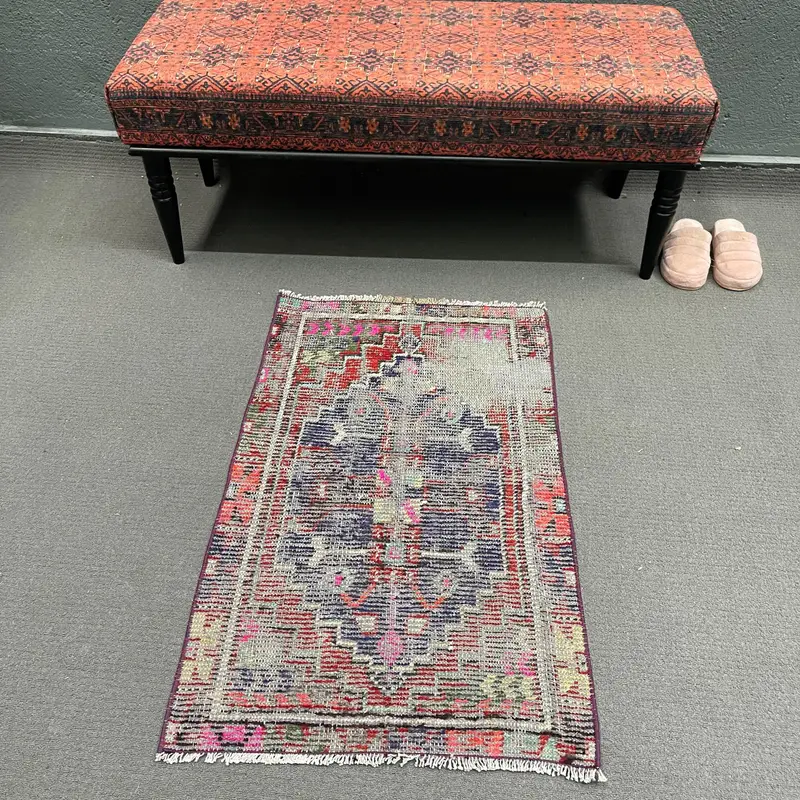 Vintage Rug, Small 2x3.3 ft Rug, Oushak Red Floral Rug - 1