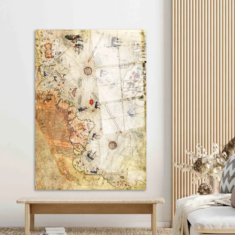 Trendy Printed Glass: Antique Piri Reis Ottoman Empire Map Design
