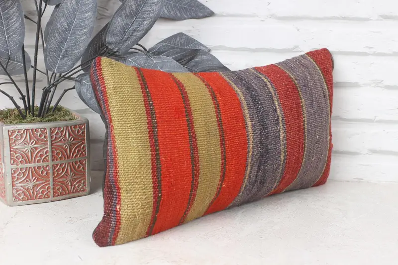 Boho Chic Pillow Cover, Turkish Kilim Pillow, Boho Pillow Sham Cover, 8x16 Red Pillow Cover, Floor Pillow Case, Vintage Pillow, Bed Cushion, Pillow - 4