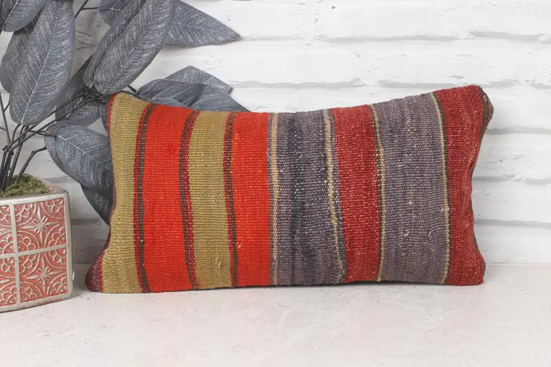 Boho Chic Pillow Cover, Turkish Kilim Pillow, Boho Pillow Sham Cover, 8x16 Red Pillow Cover, Floor Pillow Case, Vintage Pillow, Bed Cushion, Pillow - 1