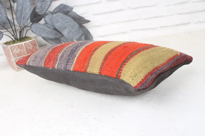 Boho Chic Pillow Cover, Turkish Kilim Pillow, Boho Pillow Sham Cover, 8x16 Red Pillow Cover, Floor Pillow Case, Vintage Pillow, Bed Cushion, Pillow - 6