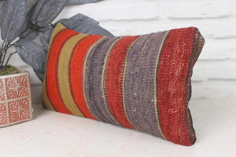 Boho Chic Pillow Cover, Turkish Kilim Pillow, Boho Pillow Sham Cover, 8x16 Red Pillow Cover, Floor Pillow Case, Vintage Pillow, Bed Cushion, Pillow - 3