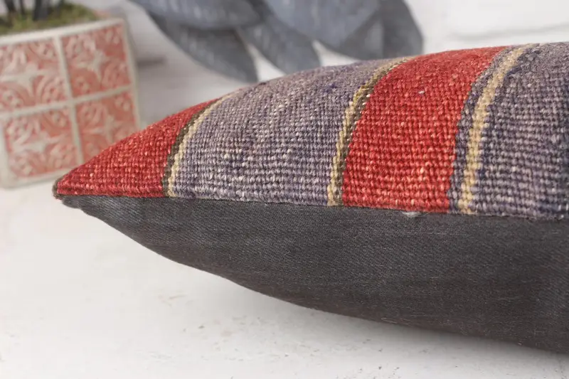 Boho Chic Pillow Cover, Turkish Kilim Pillow, Boho Pillow Sham Cover, 8x16 Red Pillow Cover, Floor Pillow Case, Vintage Pillow, Bed Cushion, Pillow - 7