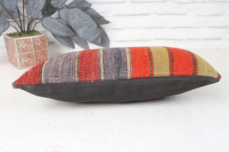 Boho Chic Pillow Cover, Turkish Kilim Pillow, Boho Pillow Sham Cover, 8x16 Red Pillow Cover, Floor Pillow Case, Vintage Pillow, Bed Cushion, Pillow - 5