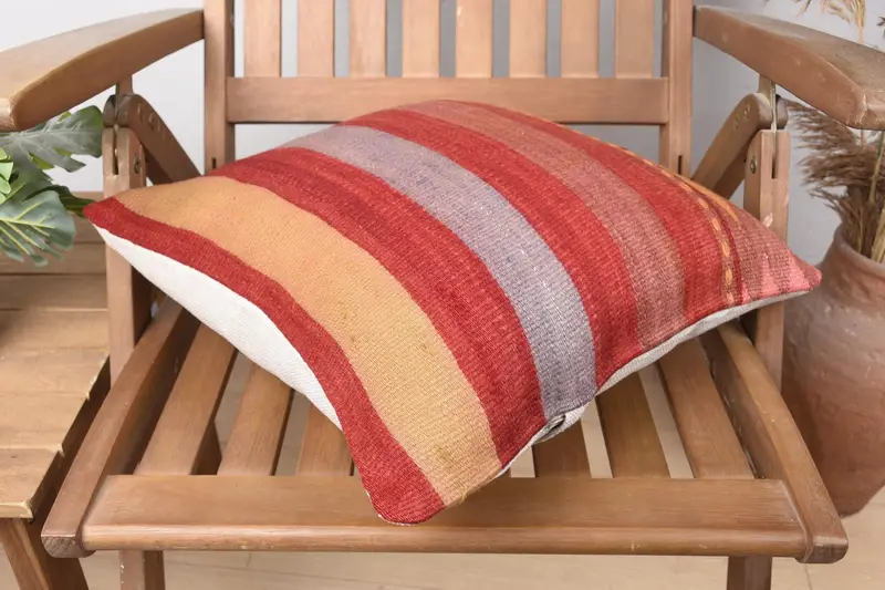 Art Deco Cushion Cover, Kilim Pillow, Cushion, Nautical Throw Pillow Case, 16x16 Red Cushion, Vintage Pillow, Pillow for Couch, Retro Pillow - 4