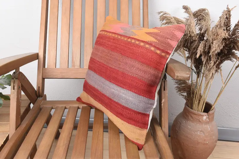 Art Deco Cushion Cover, Kilim Pillow, Cushion, Nautical Throw Pillow Case, 16x16 Red Cushion, Vintage Pillow, Pillow for Couch, Retro Pillow - 3